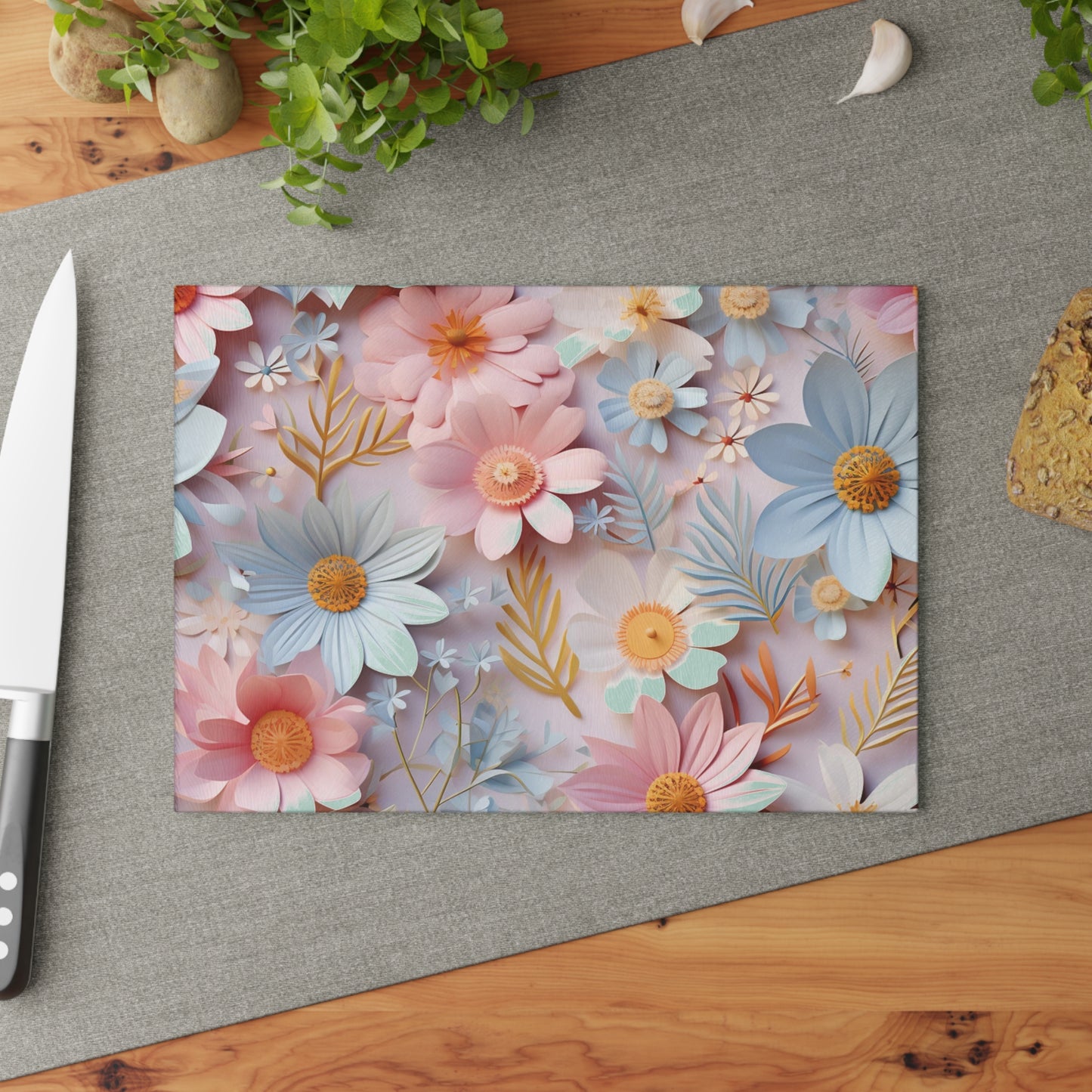 Elegant Pastel Flower Glass Cutting Board - Stylish and Durable Kitchen Accessory